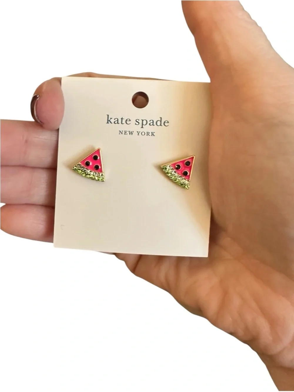 Kate Spade Picnic Perfect Watermelon Stud Earrings NWT Crystal Enamel Gold Tone